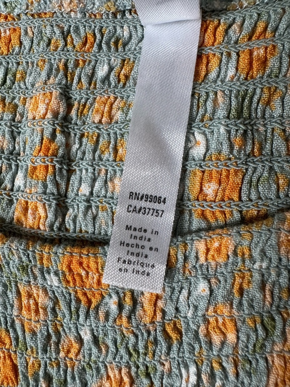 RVCA Floral Mini Dress XS Green Orange Smocked Bodice - Picture 10 of 11